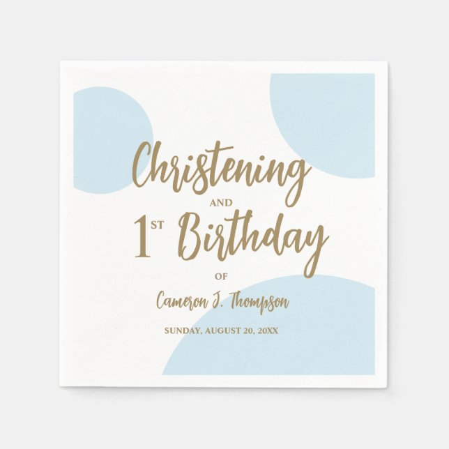 Blue Gold Christening And 1st birthday Custom Napkin (Front)