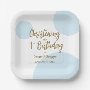 Blue Gold Christening And 1st birthday Custom Paper Plate