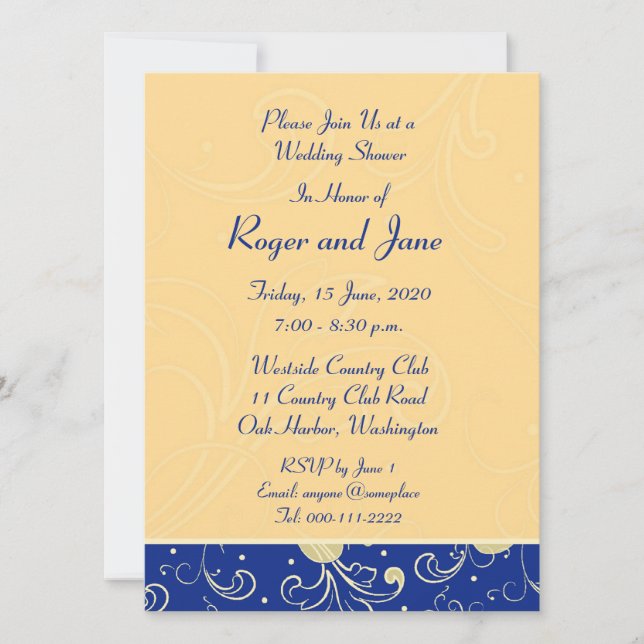Blue, Gold, Christian Cross, Bridal Shower Card (Front)