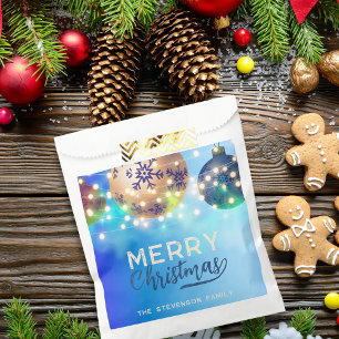 Blue Gold Christmas Baubles String Lights Holiday Favour Bags