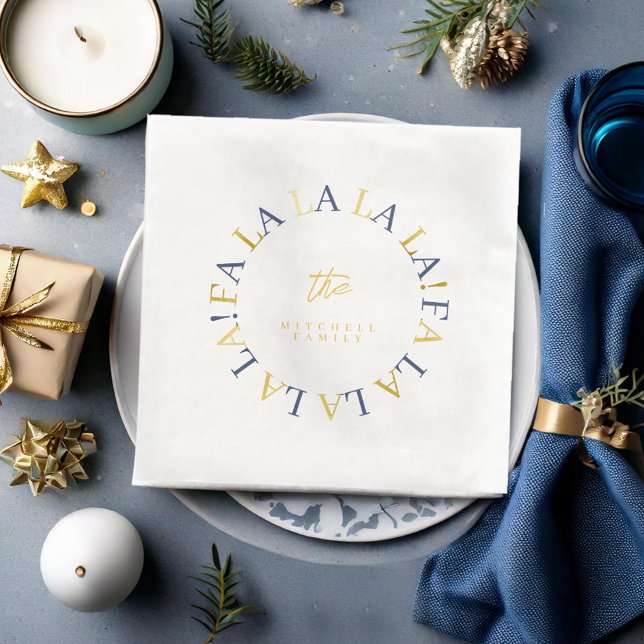 Blue Gold Christmas Fa La La ID1009 Napkin (Creator Uploaded)