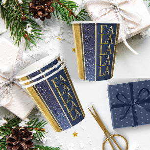 Blue Gold Christmas Fa La La Pattern#27 ID1009 Paper Cups