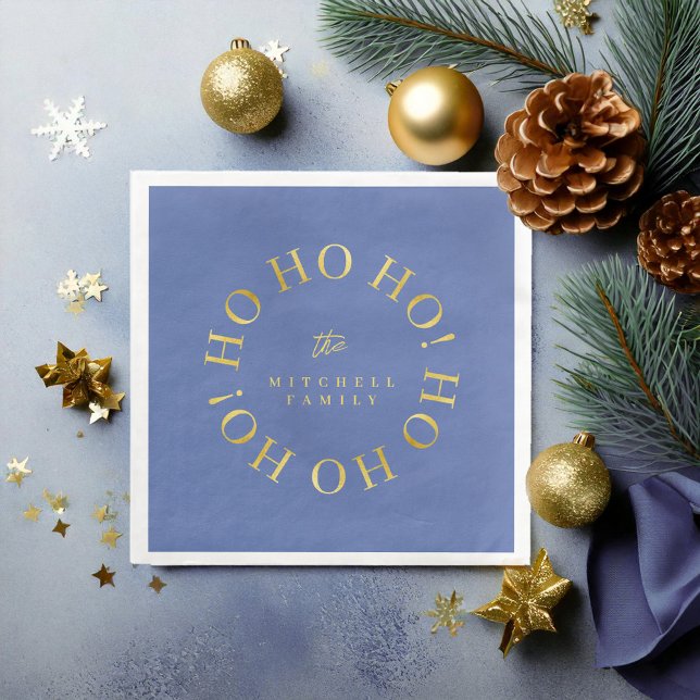 Blue Gold Christmas Ho Ho Ho ID1009 Napkin (Creator Uploaded)