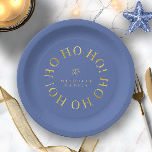 Blue Gold Christmas Ho Ho Ho ID1009 Paper Plate