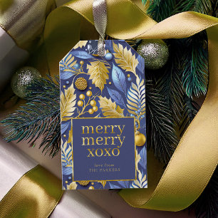 Blue Gold Christmas Merry Merry Pattern#22 ID1009 Gift Tags