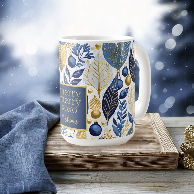 Blue Gold Christmas Merry Pattern#21 ID1009 Coffee Mug (Creator Uploaded)