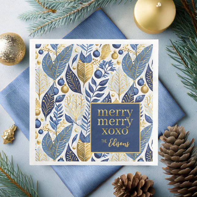 Blue Gold Christmas Merry Pattern#21 ID1009 Napkin (Creator Uploaded)