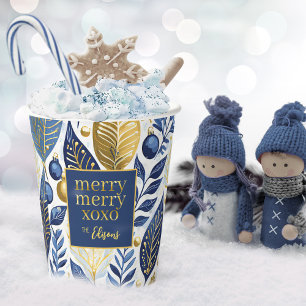 Blue Gold Christmas Merry Pattern#21 ID1009 Paper Cups