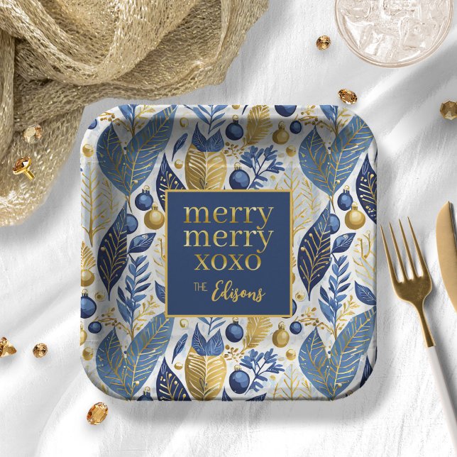 Blue Gold Christmas Merry Pattern#21 ID1009 Paper Plate (Creator Uploaded)