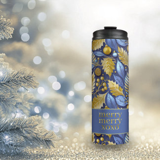 Blue Gold Christmas Merry Pattern#22 ID1009 Thermal Tumbler