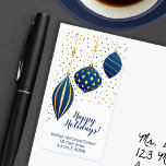 Blue Gold Christmas Ornaments and Dots Holiday Label<br><div class="desc">Holiday labels you can use for anything! Elegant blue and gold holiday Christmas ornaments and dots with your details in chic lettering. All text,  fonts,  font colours and background colour can be modified,  click PERSONALIZE button,  then Customise further link. MATCHING invitations and more in our store --> http://bit.ly/2xVZScj <--</div>