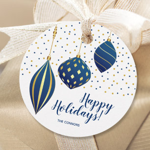 Blue Gold Christmas Ornaments Dots Holiday ROUND Favour Tags