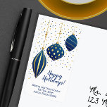 Blue Gold Christmas Ornaments Return Address Label<br><div class="desc">Holiday labels you can use for anything! Elegant blue and gold holiday Christmas ornaments and dots and your details in chic lettering below. All text, fonts, font colors and background color can be modified, click PERSONALIZE button, then Customize further link. MATCHING invitations and more in our store --> http://bit.ly/2xVZScj <--...</div>