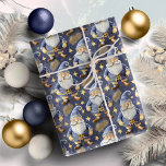 Blue Gold Christmas Pattern#11 ID1009 Wrapping Paper<br><div class="desc">If you are wondering what colour combinations to pick for your Christmas decor and gift wrap supplies this year, I've created collections of coordinating patterns to make life just a bit easier. This whimsical design of Santa-style gnomes is shown here in a striking blue and gold colour palette. Search ID1009...</div>