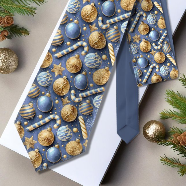 Blue Gold Christmas Pattern#12 ID1009 Tie (Creator Uploaded)