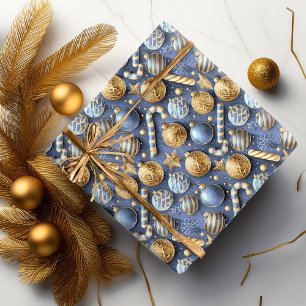 Blue Gold Christmas Pattern#12 ID1009 Wrapping Paper