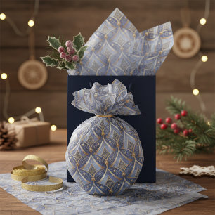 Blue Gold Christmas Pattern#15 ID1009 Tissue Paper