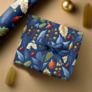 Blue Gold Christmas Pattern#18 ID1009 Wrapping Paper
