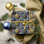 Blue Gold Christmas Pattern#20 ID1009 Wrapping Paper<br><div class="desc">If you are wondering what colour combinations to pick for your Christmas decor and gift wrap supplies this year, I've created collections of coordinating patterns to make life just a bit easier. This ornate, hyper realistic design of Christmas ornaments has a 3D effect and is shown here in a striking...</div>