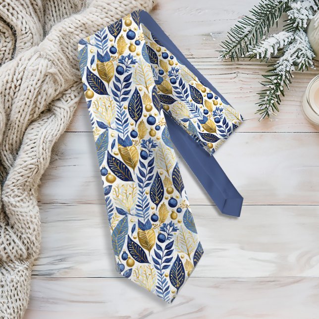 Blue Gold Christmas Pattern#21 ID1009 Tie (Creator Uploaded)