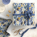 Blue Gold Christmas Pattern#21 ID1009 Wrapping Paper<br><div class="desc">If you are wondering what colour combinations to pick for your Christmas decor and gift wrap supplies this year, I've created collections of coordinating patterns to make life just a bit easier. This eye-catching watercolor design features foliage arrangements with berries and Christmas ornament accents in blue and gold on white....</div>
