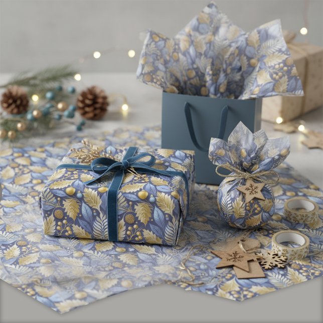 Blue Gold Christmas Pattern#22 ID1009 Tissue Paper (Creator Uploaded)
