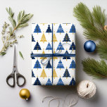Blue Gold Christmas Pattern#24 ID1009 Wrapping Paper<br><div class="desc">If you are wondering what colour combinations to pick for your Christmas decor and gift wrap supplies this year, I've created collections of coordinating patterns to make life just a bit easier. This modern graphic design of stylised Christmas trees in a minimalist pattern is shown here in a striking blue...</div>