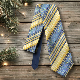 Blue Gold Christmas Pattern#28 ID1009 Tie