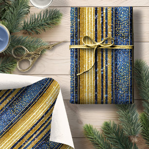 Blue Gold Christmas Pattern#28 ID1009 Wrapping Paper