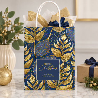 Blue Gold Christmas Pattern#29 ID1009 Medium Gift Bag