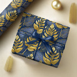 Blue Gold Christmas Pattern#29 ID1009 Wrapping Paper<br><div class="desc">If you are wondering what colour combinations to pick for your Christmas decor and gift wrap supplies this year, I've created collections of coordinating patterns to make life just a bit easier. This eye-catching watercolor design features large leaves and outlines of foliage in deep blue and gold. Search ID1009 to...</div>