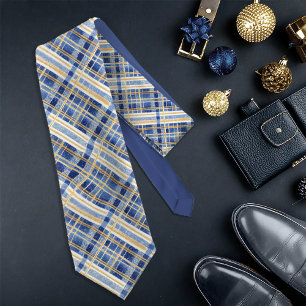 Blue Gold Christmas Pattern#2 ID1009 Tie