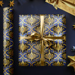 Blue Gold Christmas Pattern#30 ID1009 Wrapping Paper<br><div class="desc">If you are wondering what colour combinations to pick for your Christmas decor and gift wrap supplies this year, I've created collections of coordinating patterns to make life just a bit easier. This elegant geometrical design, in an ornate Baroque style, is shown here in a striking blue and gold colour...</div>