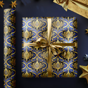 Blue Gold Christmas Pattern#30 ID1009 Wrapping Paper