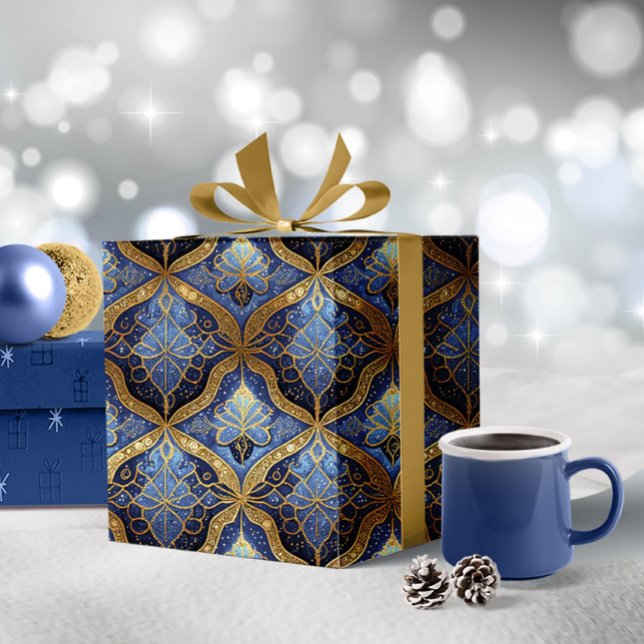 Blue Gold Christmas Pattern#31 ID1009 Wrapping Paper (Creator Uploaded)