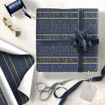 Blue Gold Christmas Pattern#34 ID1009 Wrapping Paper<br><div class="desc">If you are wondering what colour combinations to pick for your Christmas decor and gift wrap supplies this year, I've created collections of coordinating patterns to make life just a bit easier. This elegant Christmas typography design features 'We Wish You a Merry Christmas" (repeat three times) '& A Happy New...</div>