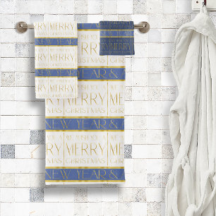 Blue Gold Christmas Pattern#35 ID1009 Bath Towel Set
