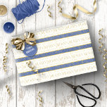 Blue Gold Christmas Pattern#35 ID1009 Wrapping Paper<br><div class="desc">If you are wondering what colour combinations to pick for your Christmas decor and gift wrap supplies this year, I've created collections of coordinating patterns to make life just a bit easier. This elegant Christmas typography design features 'We Wish You a Merry Christmas" (repeat three times) '& A Happy New...</div>