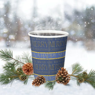 Blue Gold Christmas Pattern#35b ID1009 Paper Cups