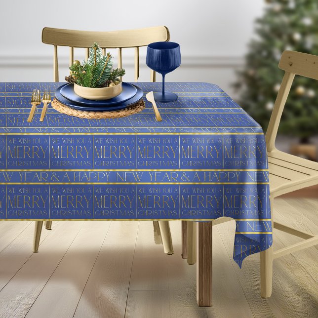 Blue Gold Christmas Pattern#35b ID1009 Tablecloth (Creator Uploaded)