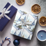 Blue Gold Christmas Pattern#4 ID1009 Wrapping Paper<br><div class="desc">If you are wondering what colour combinations to pick for your Christmas decor and gift wrap supplies this year, I've created collections of coordinating patterns to make life just a bit easier. This modern watercolor design of fir trees and rolling hills covered in snow is shown here in a striking...</div>