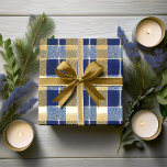 Blue Gold Christmas Pattern#7 ID1009 Wrapping Paper<br><div class="desc">If you are wondering what colour combinations to pick for your Christmas decor and gift wrap supplies this year, I've created collections of coordinating patterns to make life just a bit easier. This modern, cosy-looking plaid design, perfect for him, is shown here in a striking blue and gold colour palette....</div>