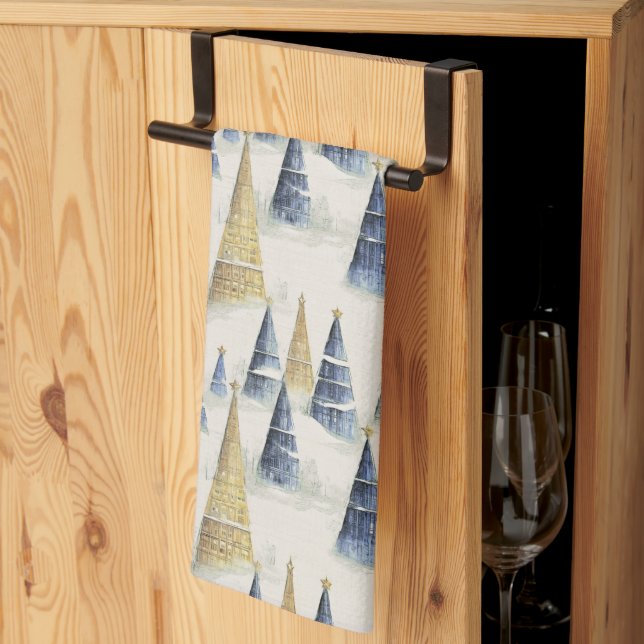 Blue Gold Christmas Pattern#8 ID1009 Tea Towel (Thirds Fold)