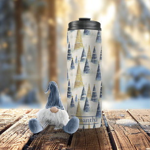 Blue Gold Christmas Pattern#8 ID1009 Thermal Tumbler