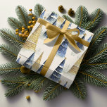 Blue Gold Christmas Pattern#8 ID1009 Wrapping Paper<br><div class="desc">If you are wondering what colour combinations to pick for your Christmas decor and gift wrap supplies this year, I've created collections of coordinating patterns to make life just a bit easier. This modern sketch and watercolor design of stylised fir trees and rolling hills covered in snow is shown here...</div>