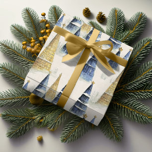 Blue Gold Christmas Pattern#8 ID1009 Wrapping Paper