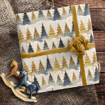 Blue Gold Christmas Pattern#9 ID1009 Wrapping Paper<br><div class="desc">If you are wondering what colour combinations to pick for your Christmas decor and gift wrap supplies this year, I've created collections of coordinating patterns to make life just a bit easier. This modern sketch and watercolor design of stylised fir trees in neat rows covered in snow is shown here...</div>