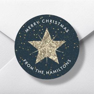Blue & Gold    Christmas Star  Classic Round Sticker
