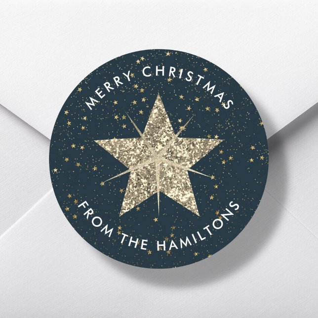 Blue & Gold |  Christmas Star  Classic Round Sticker (Creator Uploaded)