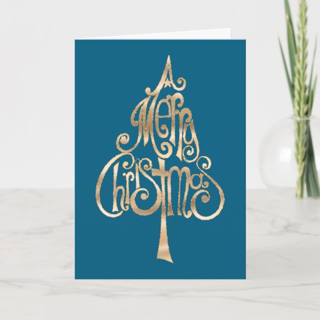 Blue Gold Christmas Tree Card (Front)